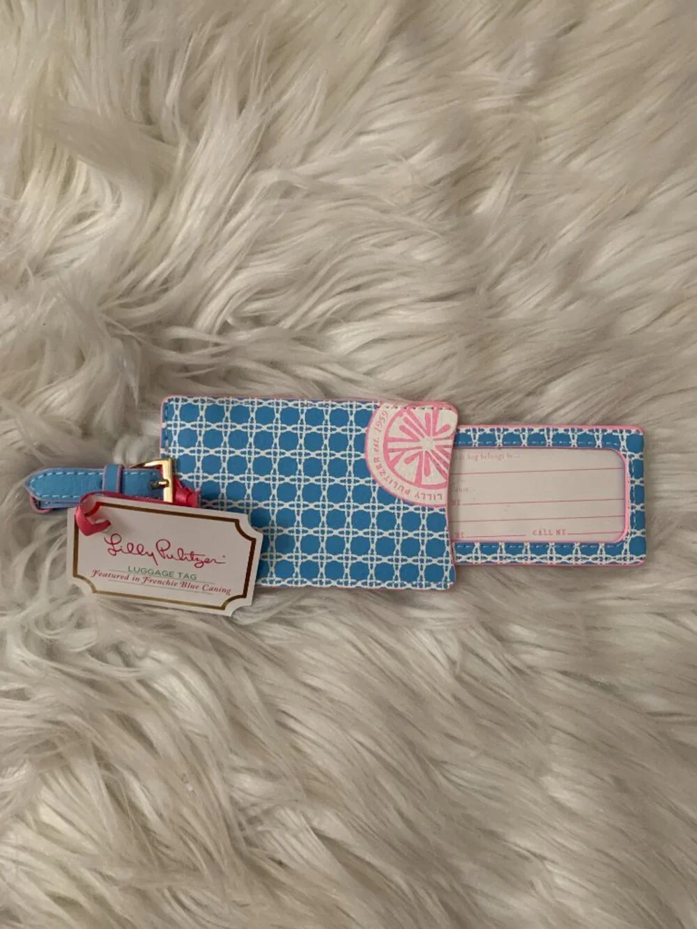 LILLY PULITZER Frenchie Blue Caning Luggage Tag